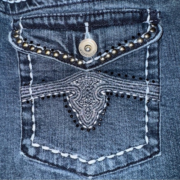 9.8 Women's Capri Blue Jeans SZ 10 Faded on Med Wash Stretch Straight Leg Steer - Picture 2 of 7